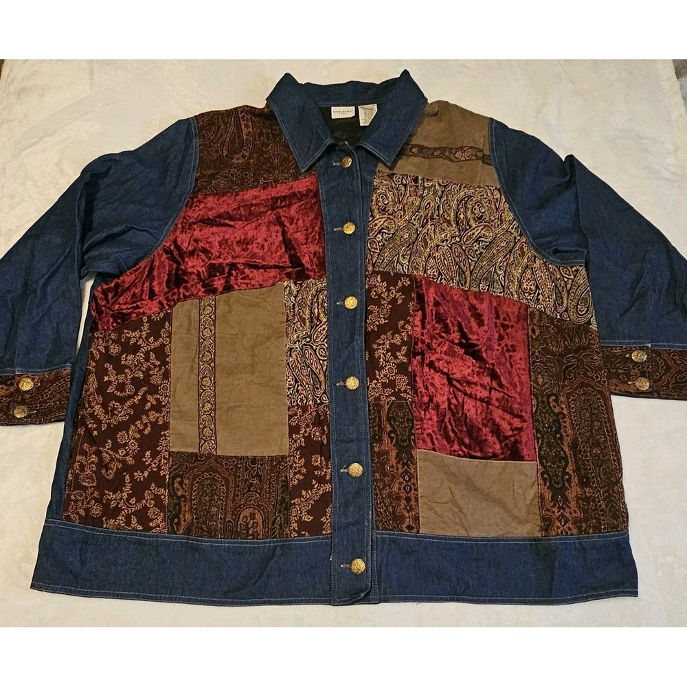 White Stag Plus Denim Patchwork Shirt Size 26W/28W Arty Grandmacore Y2K